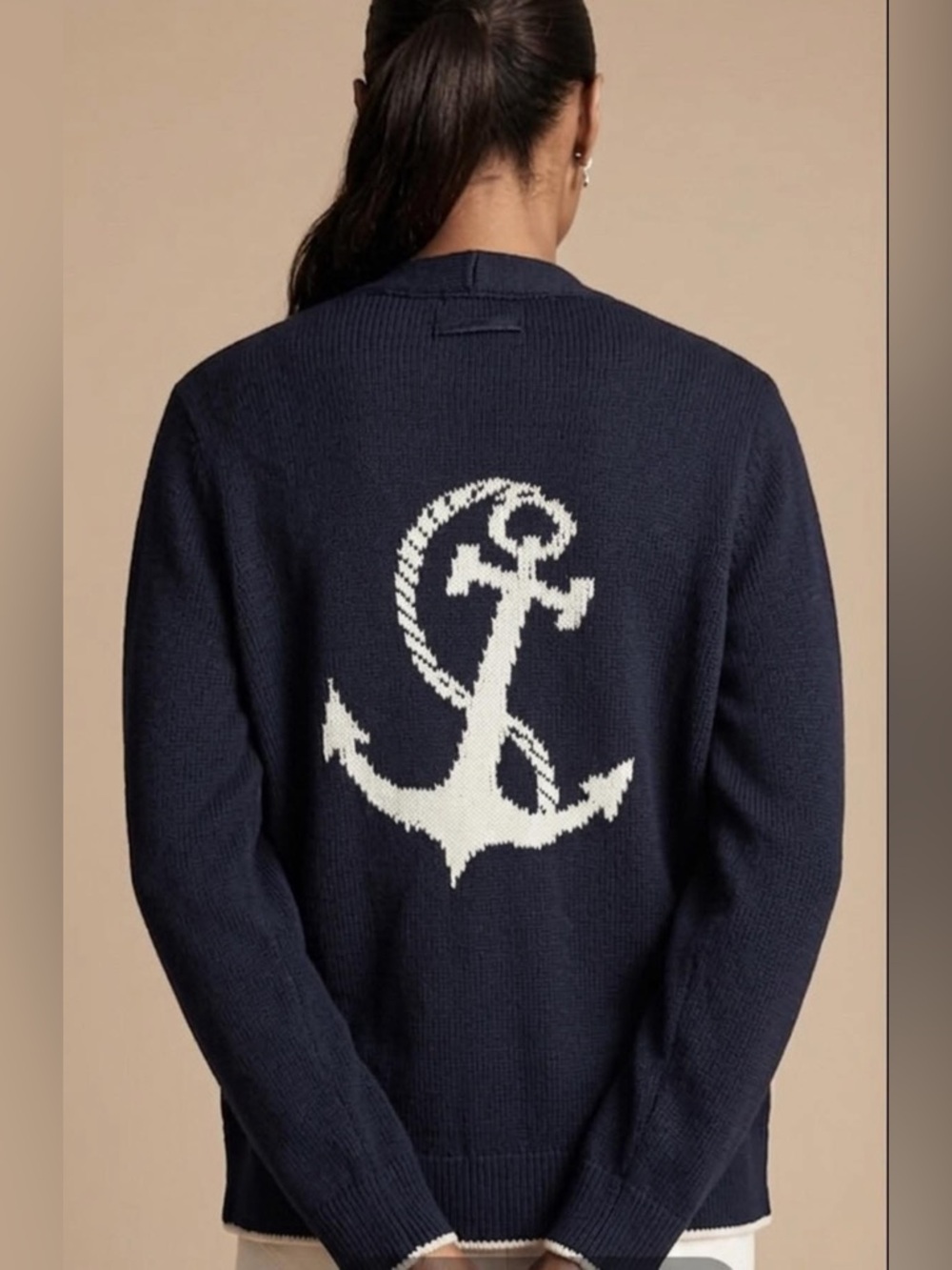 J. Jill size M Navy blue nautical Sweater White Anchor Graphic coastal